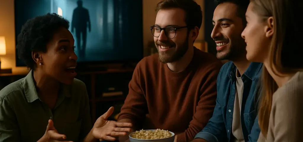 Fandango AVOD strategy shown through viewers browsing free films on a living room screen