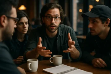 Indie Film Settlement discussion with filmmakers reviewing production notes