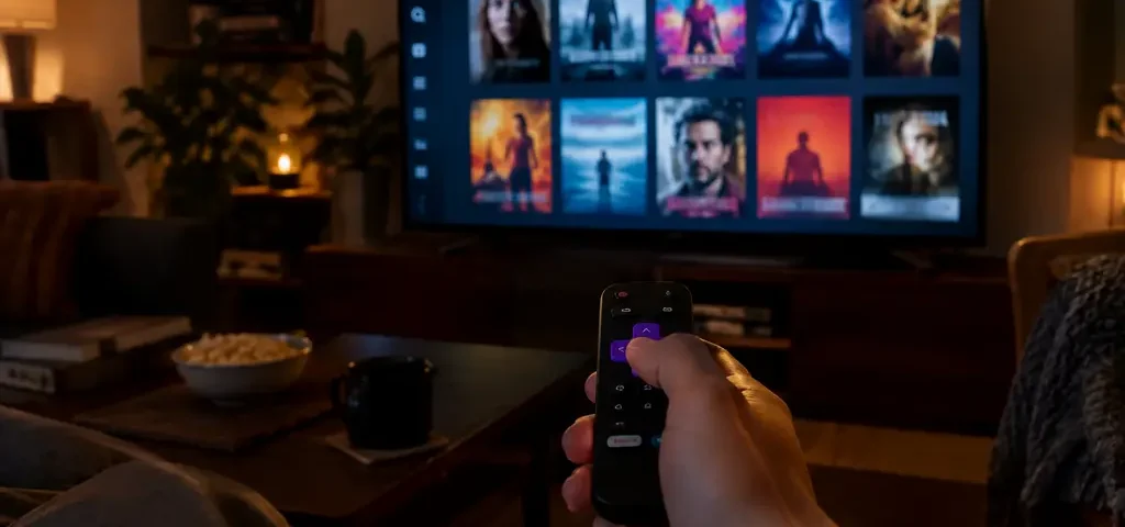 Roku Subscription Bundles displayed on a living room television interface
