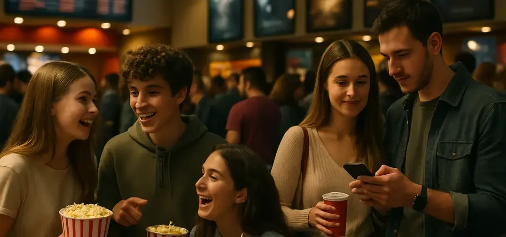 Skydance releases shown through a cinema audience facing a bright theater screen