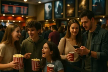 Skydance releases shown through a cinema audience facing a bright theater screen