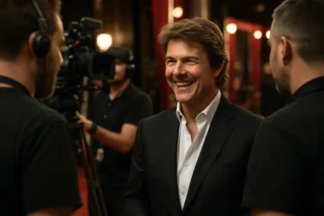 Tom Cruise Pledge discussion with cinema seats and studio lot in view